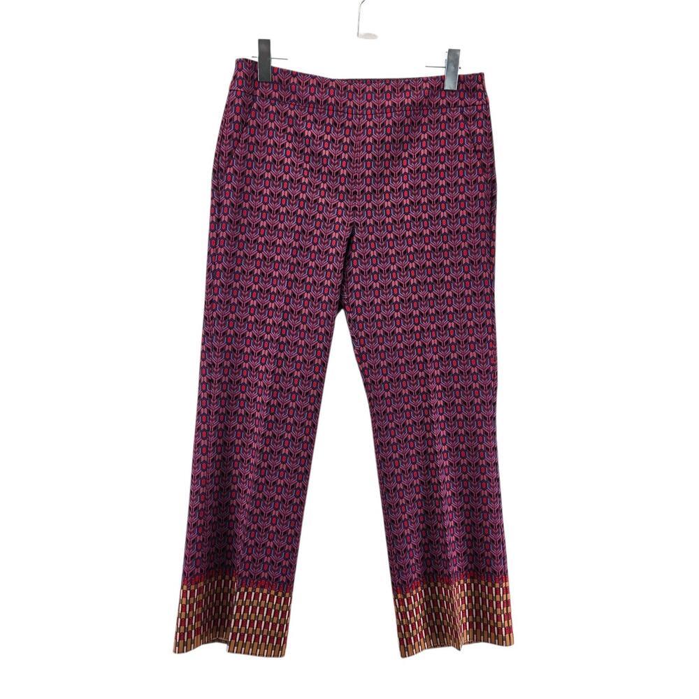 Marella Pants Womens 8 Multicolor Geometric Straight Leg Crop Stretch Designer
